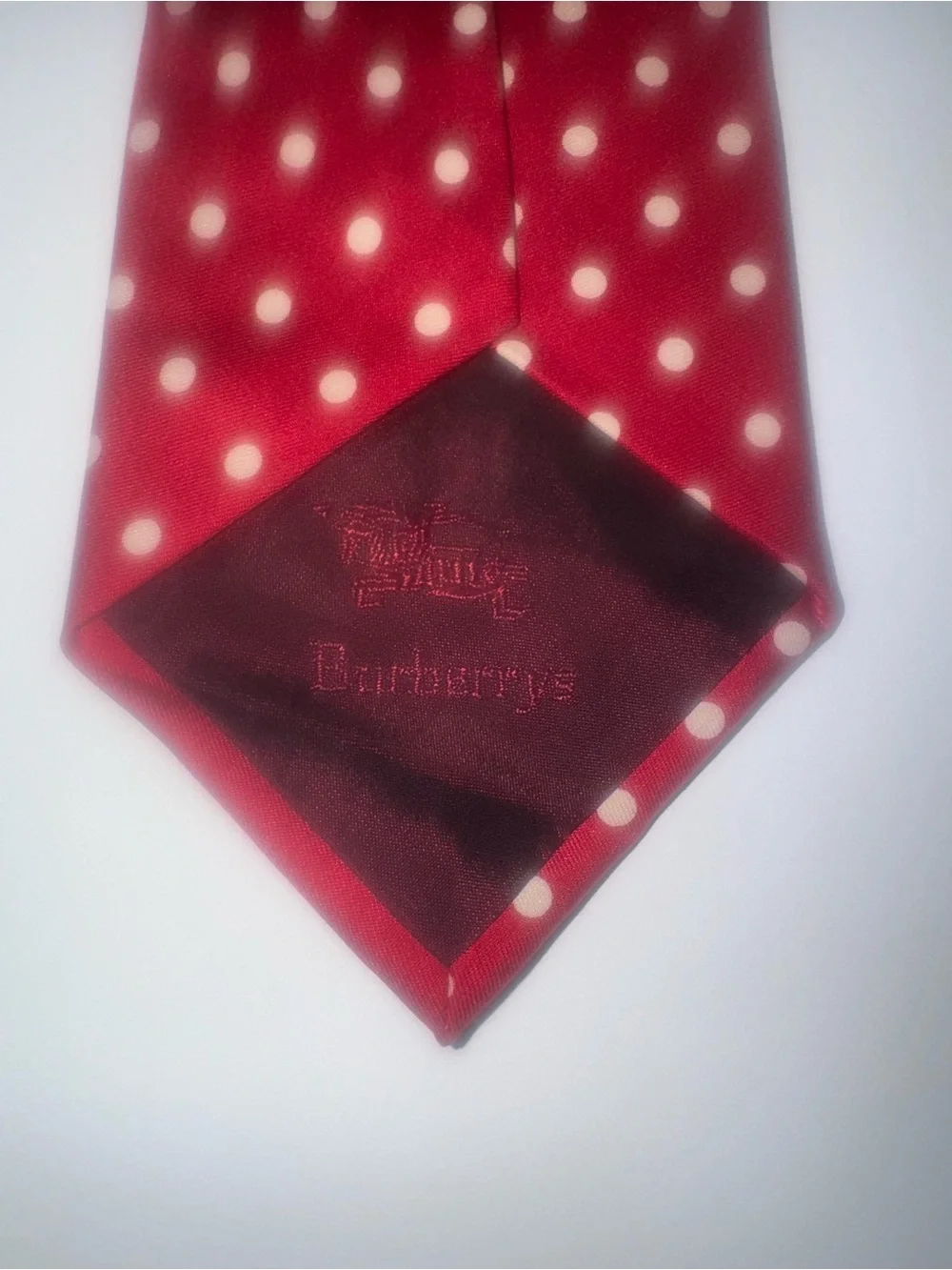Vintage Burberry’s of London Red Polka Dot Necktie Equestrian Knight Logo